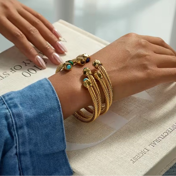 Haute Couture Malachite 18K Gold Twist Bracelet Green Gemstone Royal Edition - Picture 2 of 5